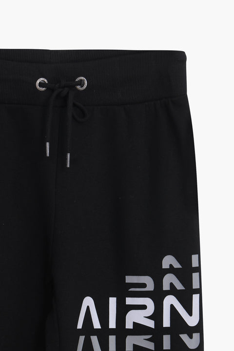 Men Branded Fleece Trouser - Black