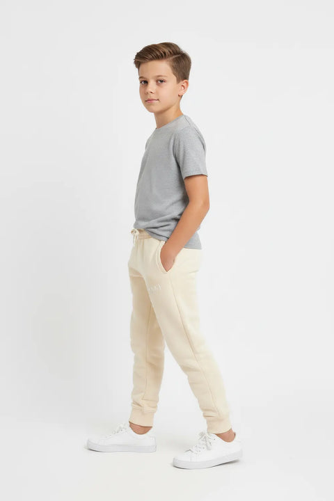 Boys Branded Fleece Trouser - Cream