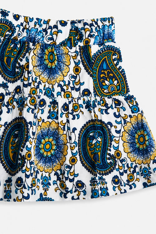 Girls Graphic Linen Mini Skirt - Blue and White