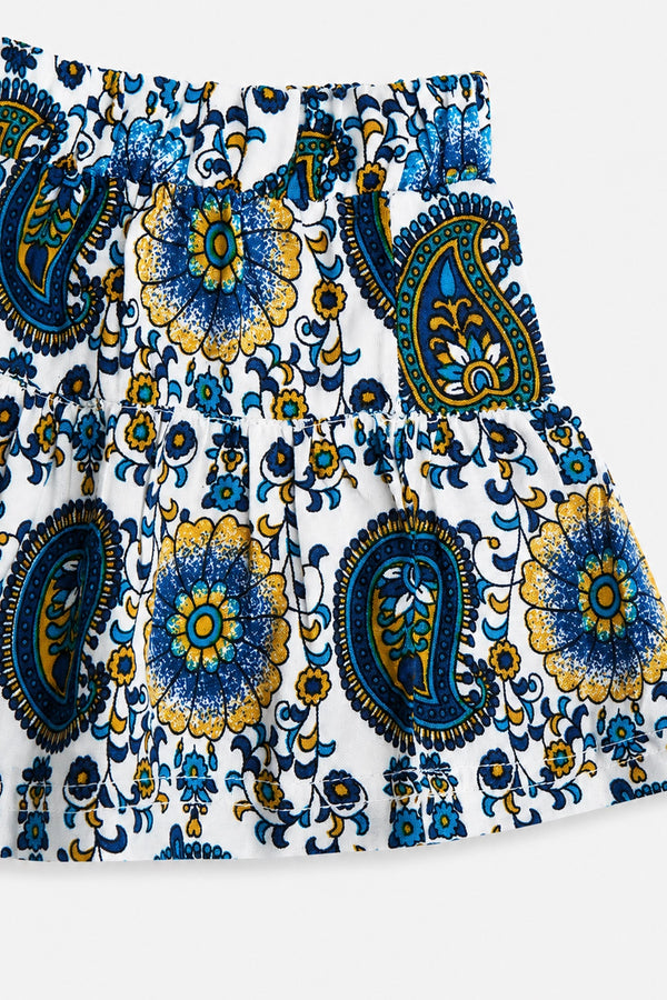 Girls Graphic Linen Mini Skirt - Blue and White