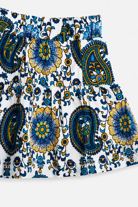 Girls Graphic Linen Mini Skirt - Blue and White