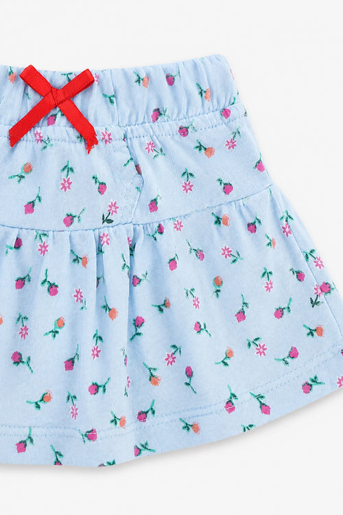 Girls Graphic Cotton Mini Skirt - Sky Blue