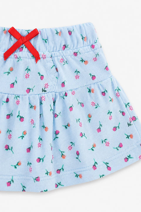 Girls Graphic Cotton Mini Skirt - Sky Blue