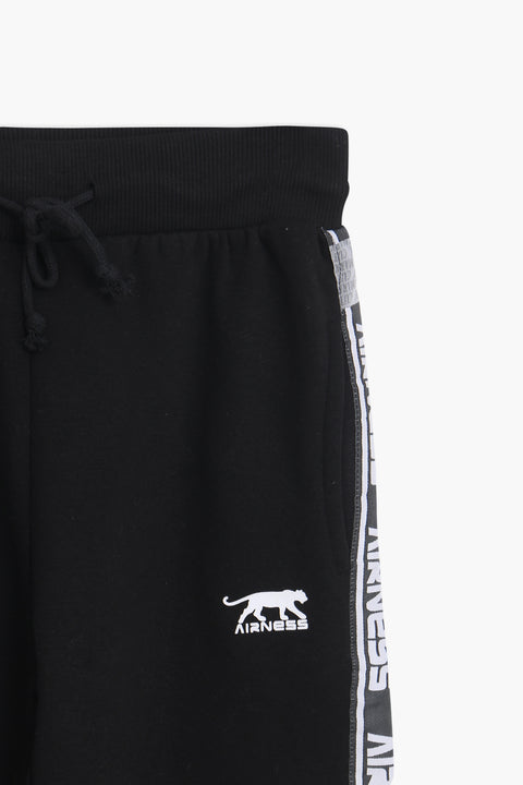 Men Branded Fleece Trouser - Black