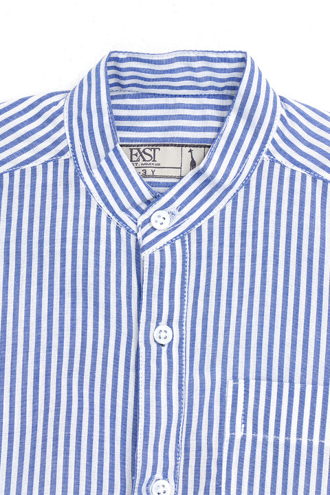 Boys Band Collar Casual Lining Shirt BCS24#07 - Blue