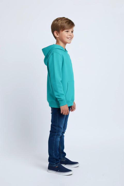 Boys Branded Pullover Hoodie - Sea Green