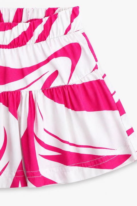 Girls Graphic Linen Mini Skirt - Pink and White