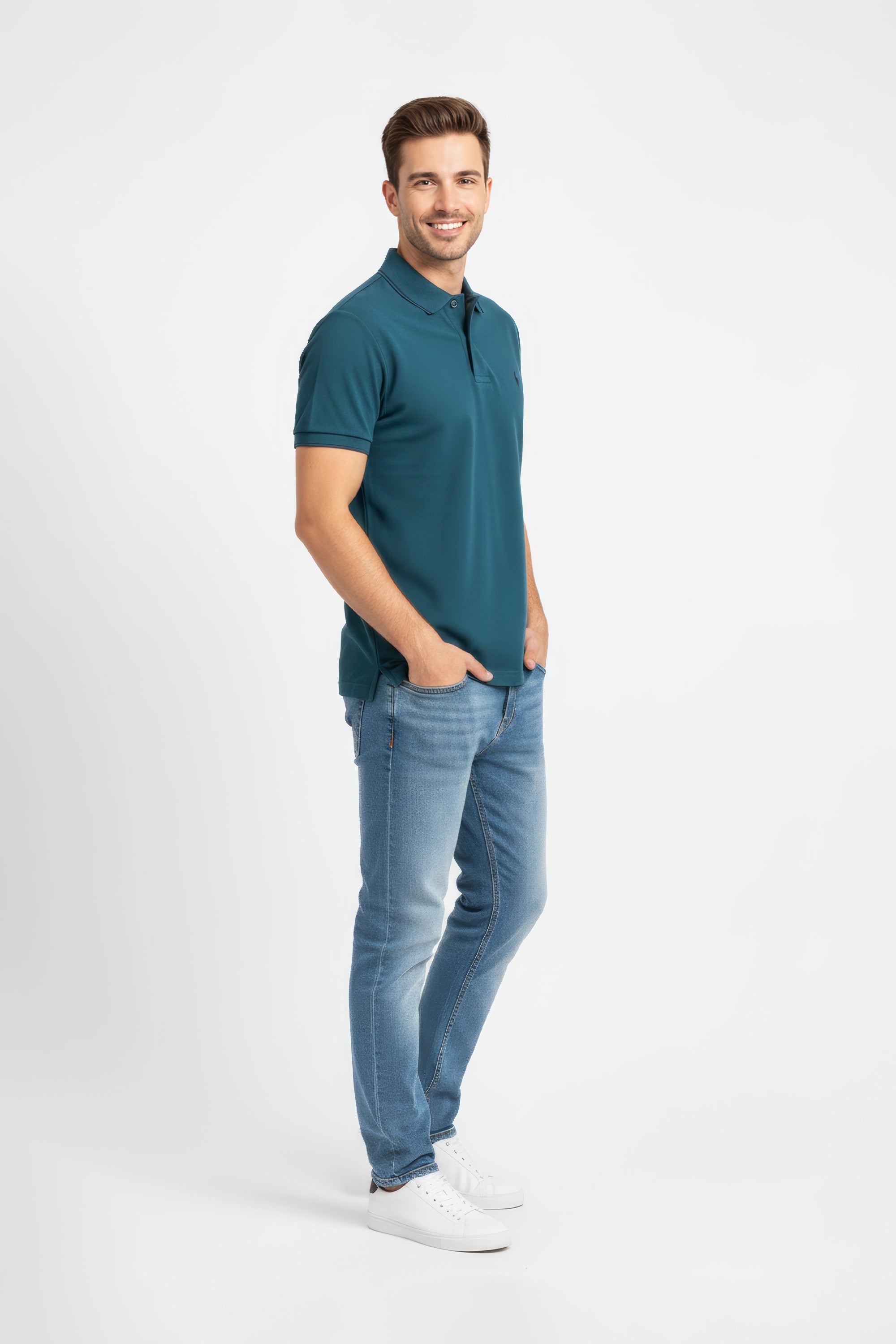 Men Pique Polo - D/green