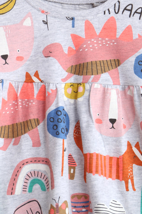 Girl Branded Graphic Frock - Grey