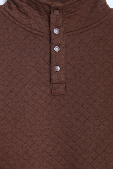 Men Branded Quilt Mock Neck - Brown