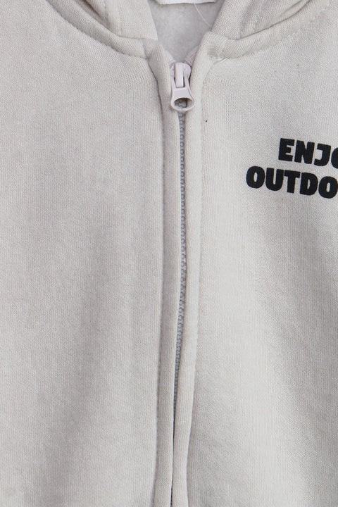 Boys Branded Zipper Hoodie - Fawn
