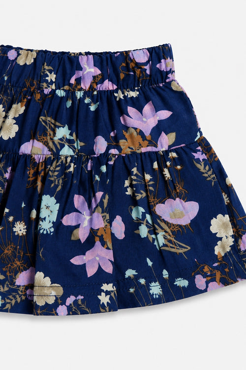 Girls Graphic Linen Mini Skirt - Navy