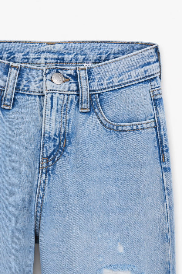 Girls Branded Wide Leg Denim pant - L/Blue