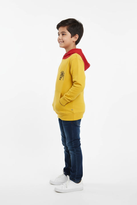 Boys Branded Pullover Hoodie - Mustard