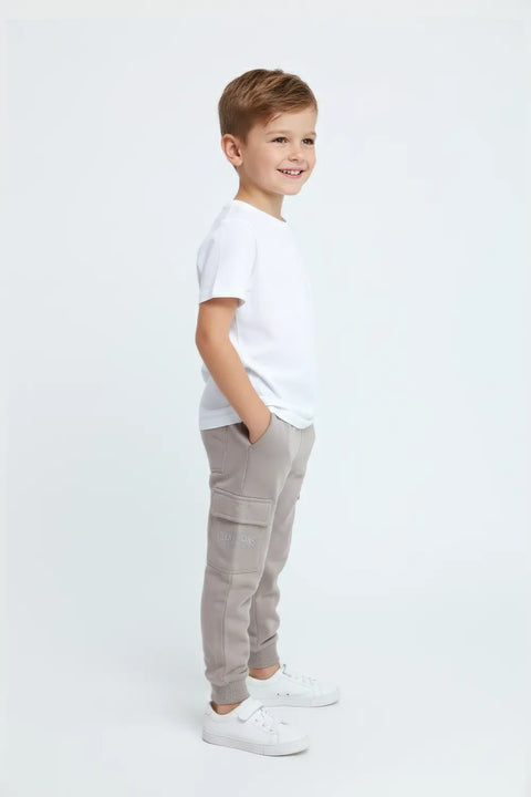 Boys Branded Fleece Cargo Trouser - Grey