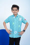 Boys Casual Printed Viscose Shirt - Turquoise