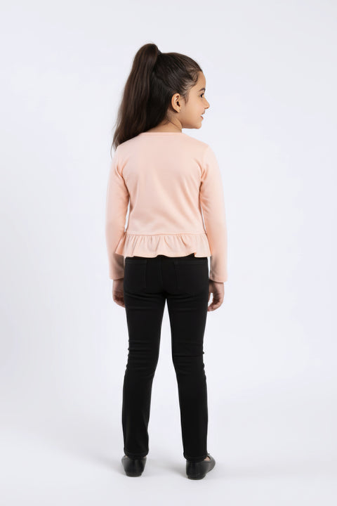 Girls Branded Embellish Graphic Tee F/S - Peach