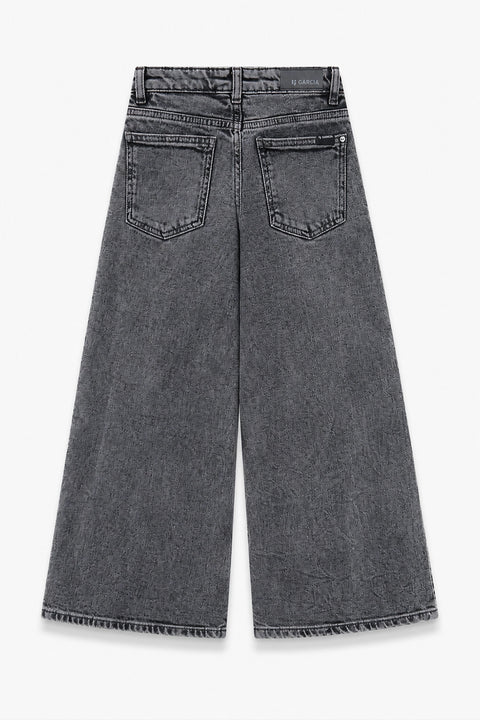 Girls Branded Wide Leg Denim pant - M/Grey