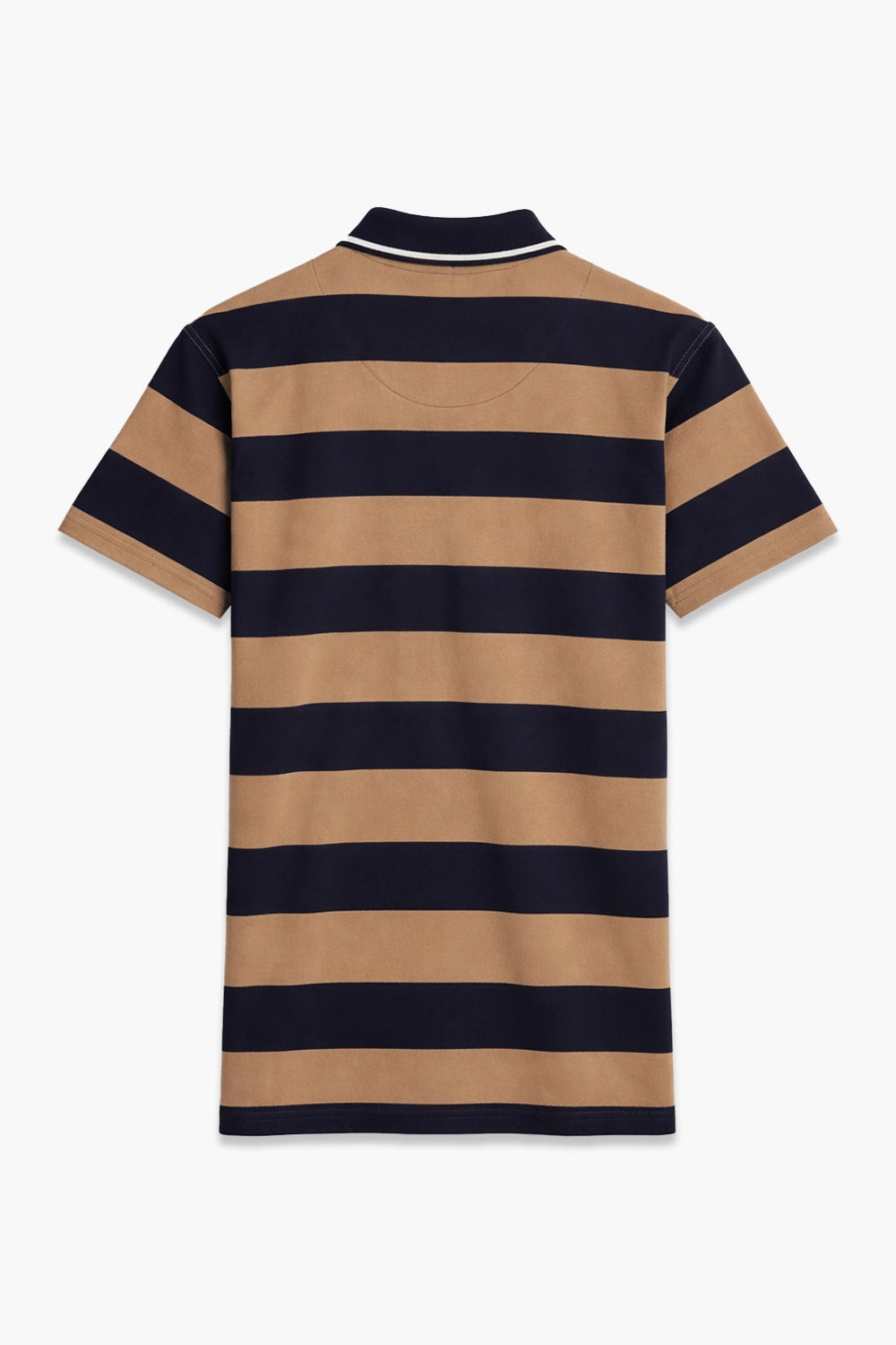 Men Pique Stripes Polo - Brown And Navy