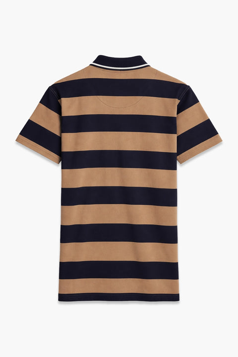 Men Pique Stripes Polo - Brown And Navy
