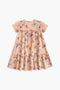 Girls Branded Graphic Frock - Peach