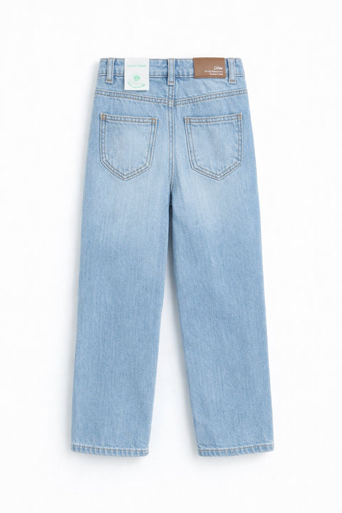 Girls Branded Denim pant - Ice Blue