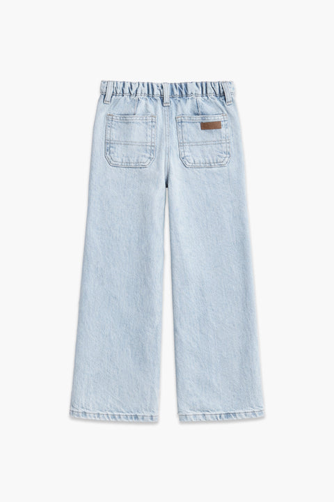 Girls Branded Denim Loose Fit Pant - Ice Blue