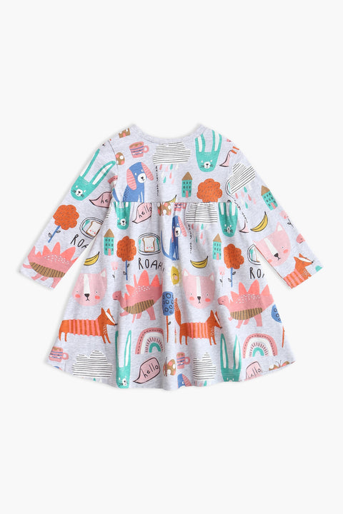 Girl Branded Graphic Frock - Grey