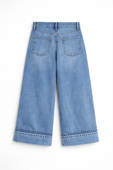 Women's Branded Wide Leg Jeans - BLUE