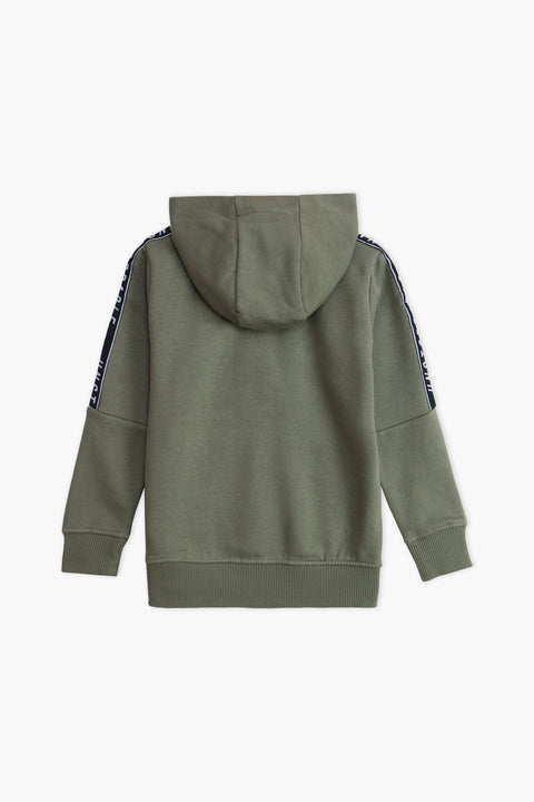 Boys Branded Pullover Hoodie - Olive