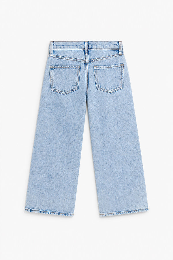 Girls Branded Wide Leg Denim pant - L/Blue