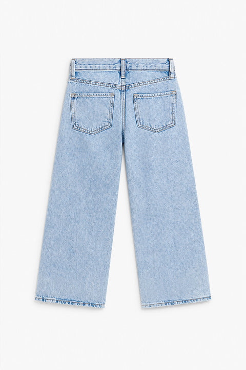 Girls Branded Wide Leg Denim pant - L/Blue