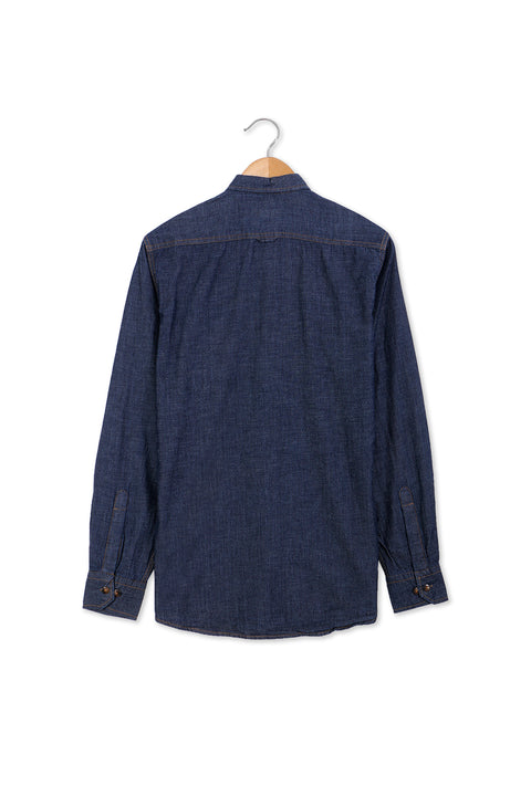 Men Denim Shirt Double Pocket MDS23-02 - M/Blue