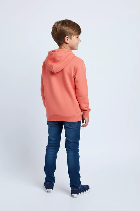 Boys Branded Pullover Hoodie - Orange