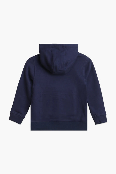 Boys Branded Zipper Hoodie - Navy