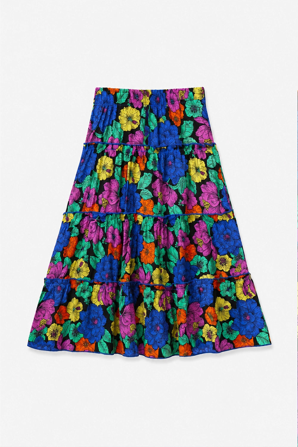 Girls Printed Long Skirt - Blue Floral
