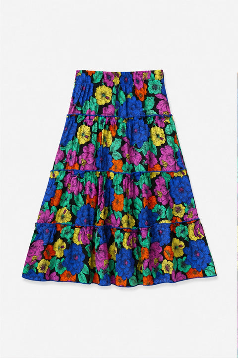 Girls Printed Long Skirt - Blue Floral