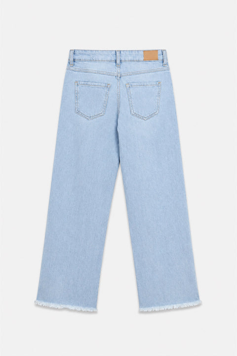 Girls Branded Wide Leg Denim pant - Ice Blue