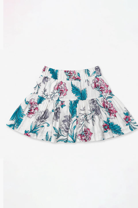 Girls Graphic Linen Mini Skirt - White