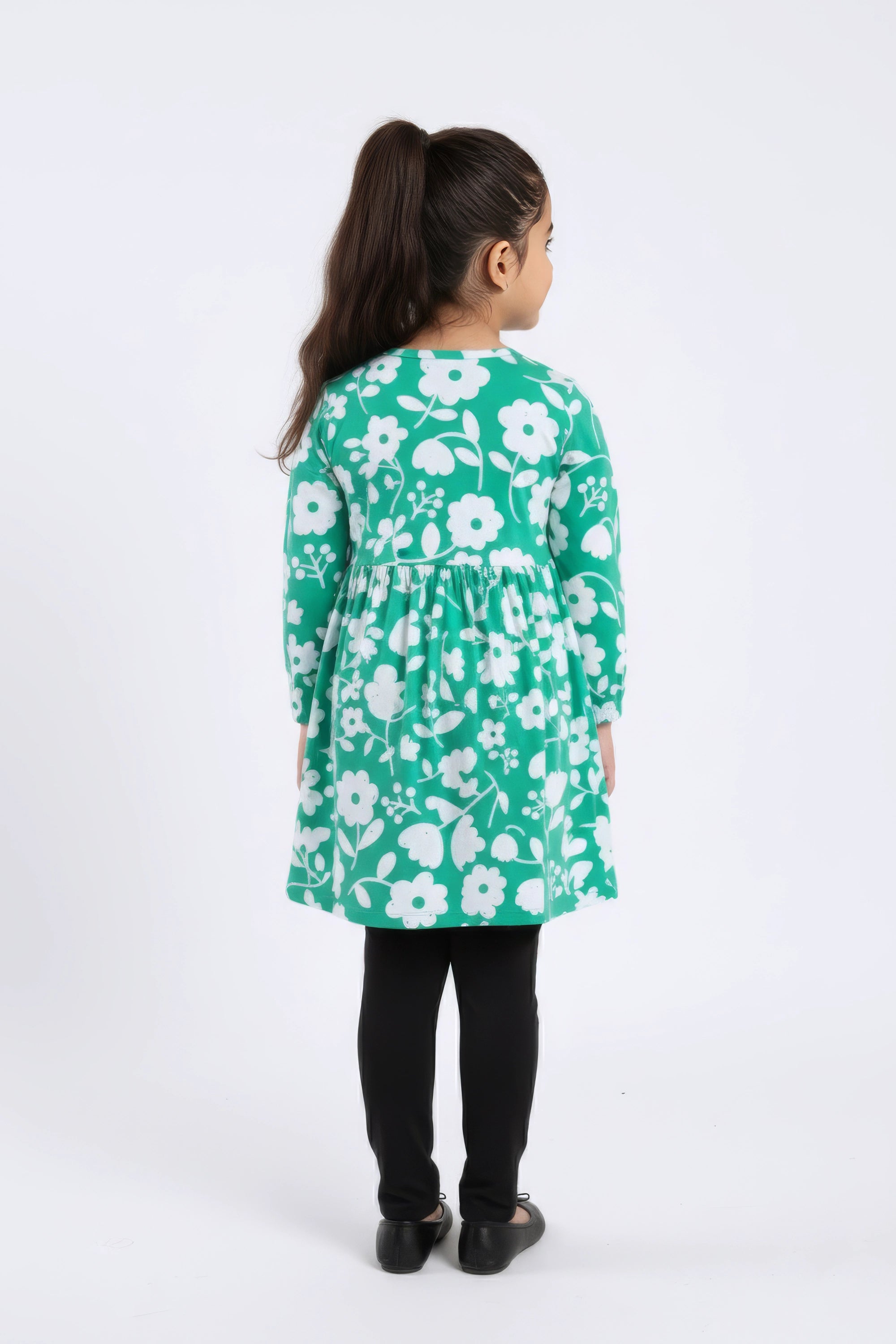 Girl Branded Graphic Frock - Green
