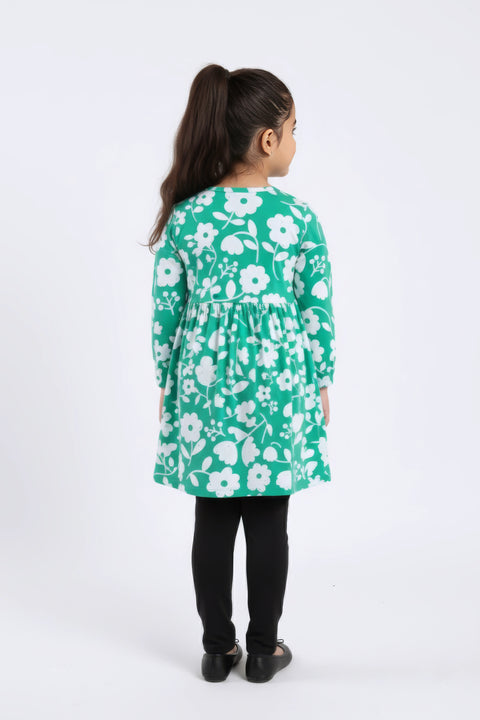 Girl Branded Graphic Frock - Green