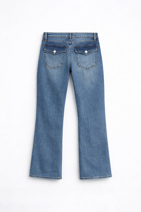 Women's Branded Wide Leg Jeans - M/BLUE