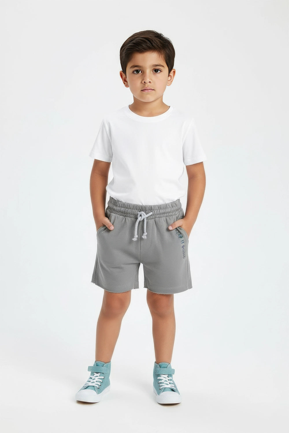 Boy Branded Graphic Terry Short - Gray