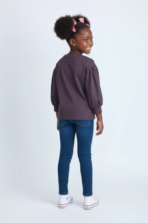 Girls Branded Embellish T-Shirt F/S - Purple