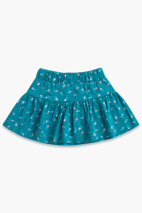 Girls Graphic Cotton Mini Skirt - Green