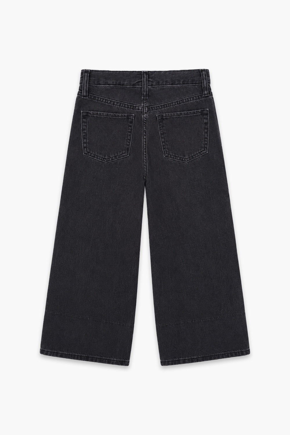 Girls Branded Wide Leg Denim pant - Charcoal