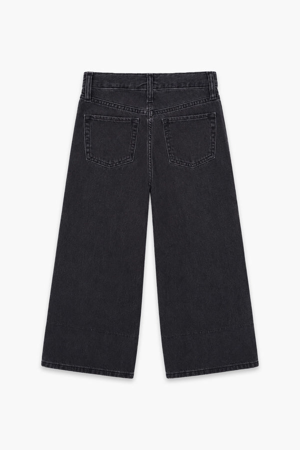 Girls Branded Wide Leg Denim pant - Charcoal