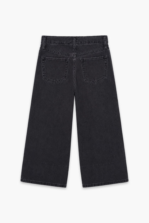 Girls Branded Wide Leg Denim pant - Charcoal