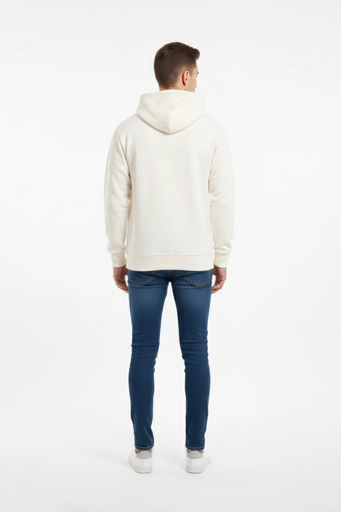 Men Branded Pullover Hoodie - Cream