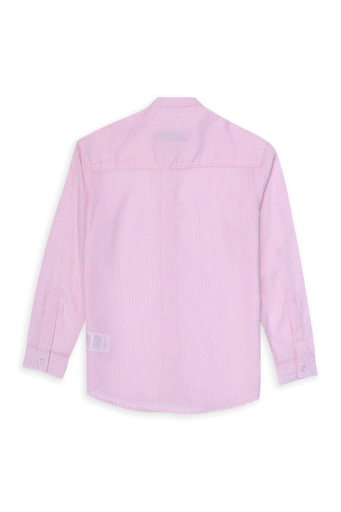 Boys Band Collar Casual Lining Shirt BCS24#03 - Pink And White